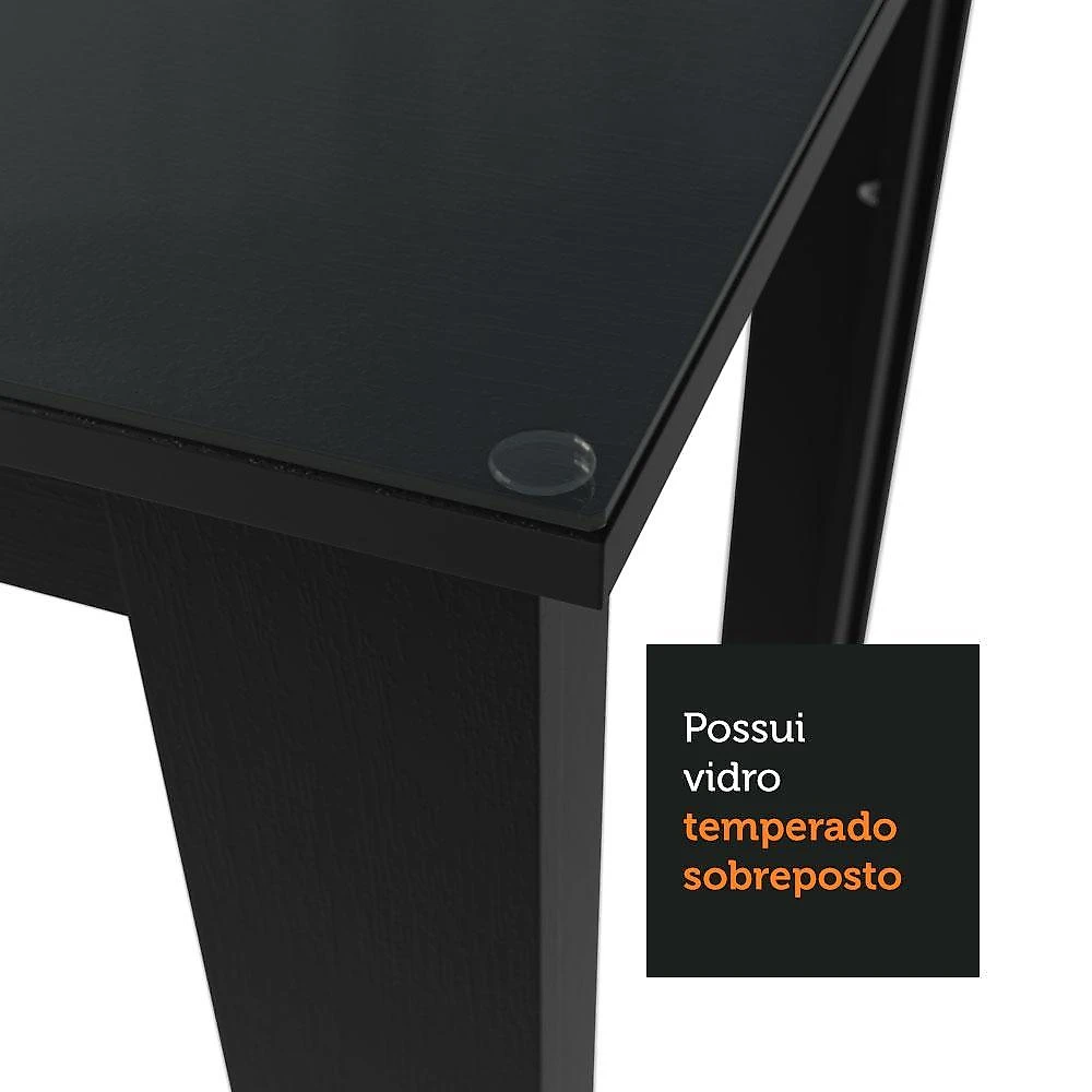 Conjunto sala de jantar mesa tampo de vidro 4 cadeiras preto/oxford celina madesa