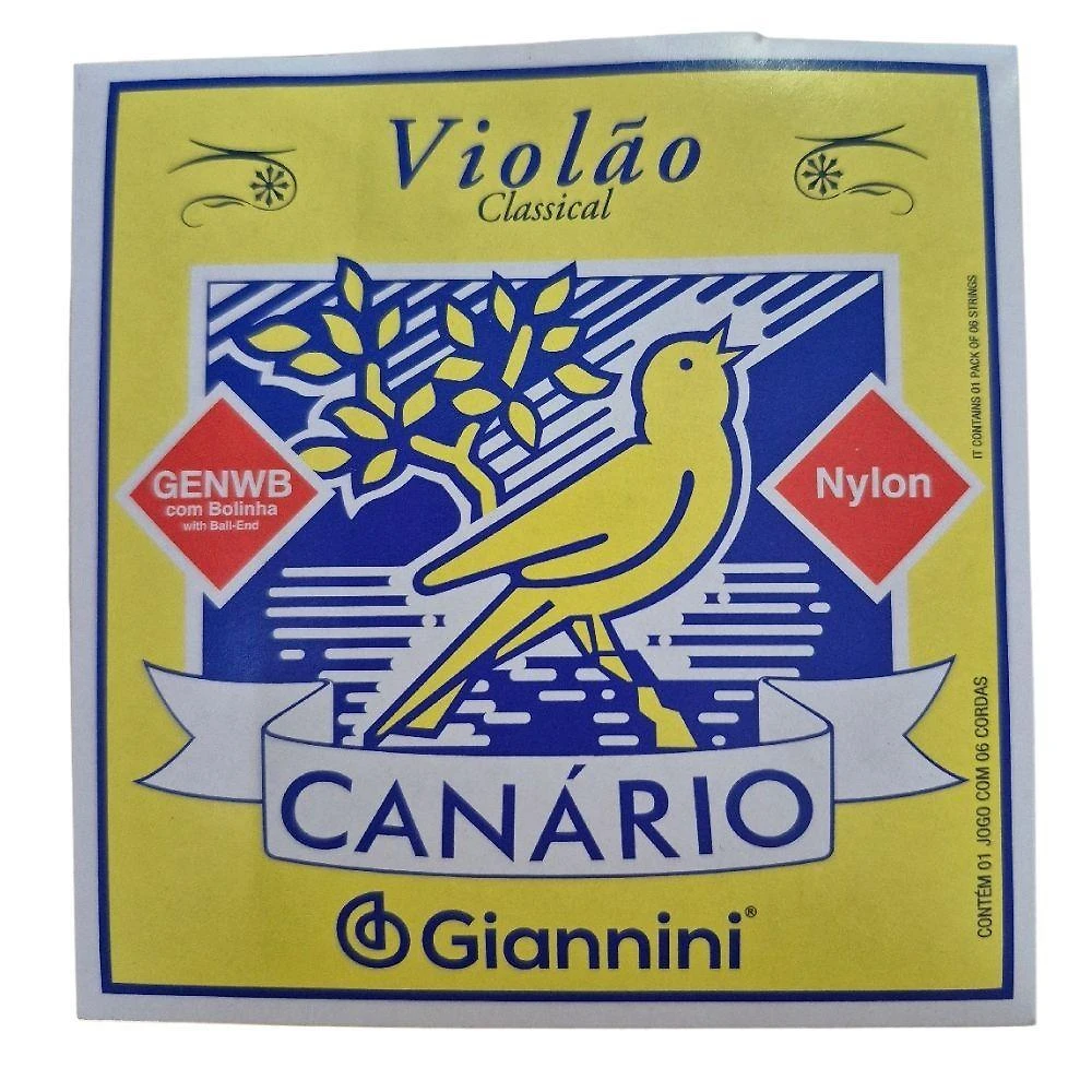 Encordoamento Violão Nylon Canário GENWB Tensão Média com Bolinha Jogo Completo Giannini