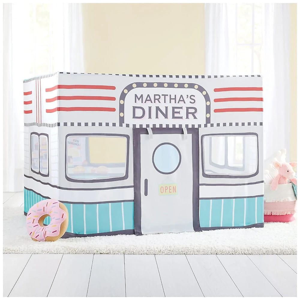 Barraca infantil Martha Stewart Kids’ Diner Play Tent com tema de lanchonete para brincadeiras de faz de conta em ambientes internos