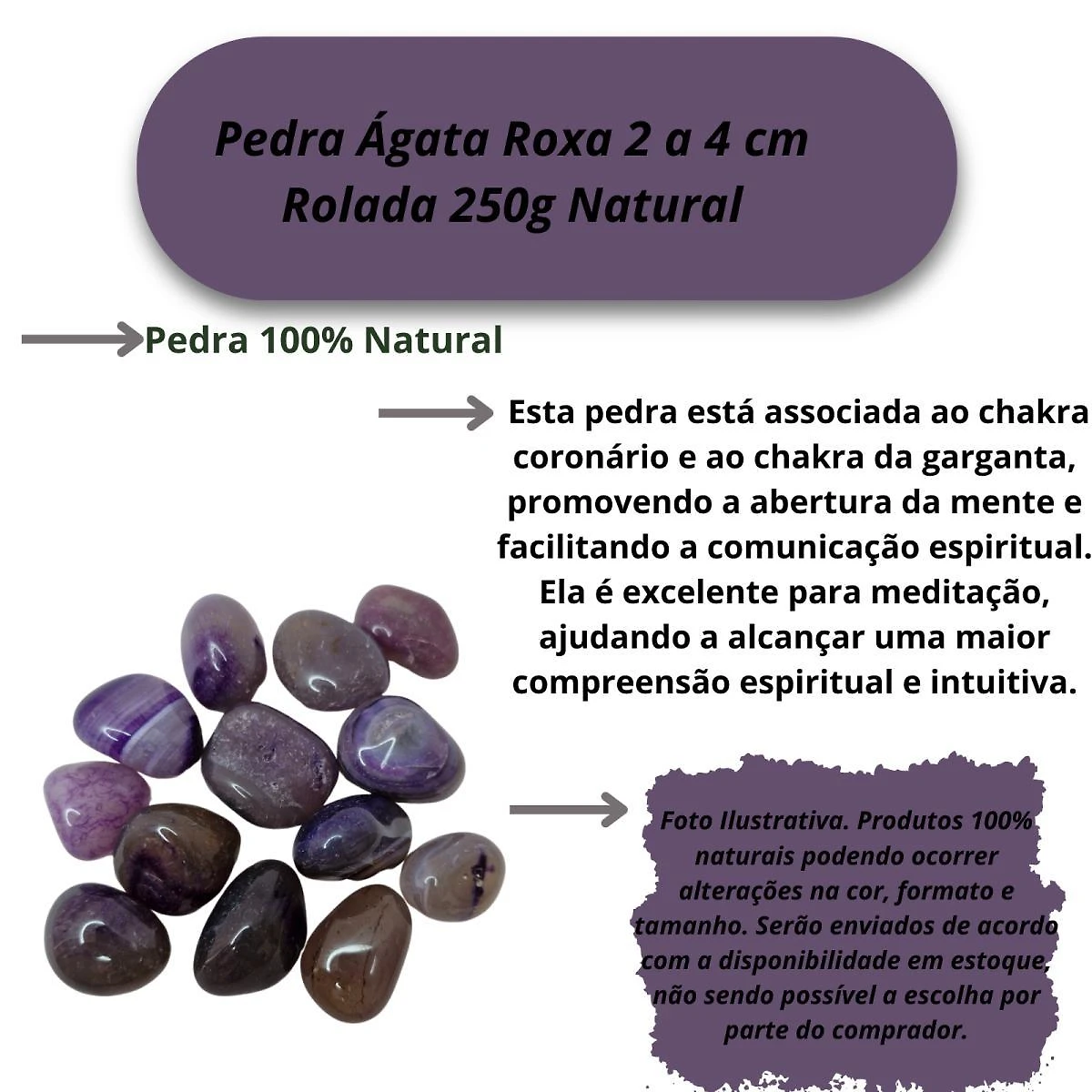 Miniatura Pedra Ágata Roxa 2 A 4 Cm Rolada 250G Natural