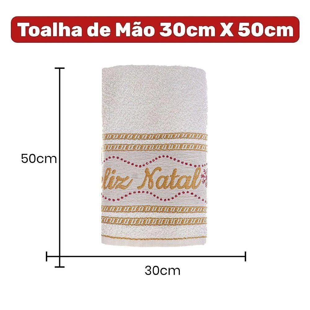 Kit 50 Toalhas de Mãos e Lavabo Natalina 100% Algodão 400g-m2 Creme e Vermelha Bene Casa 30X50CM