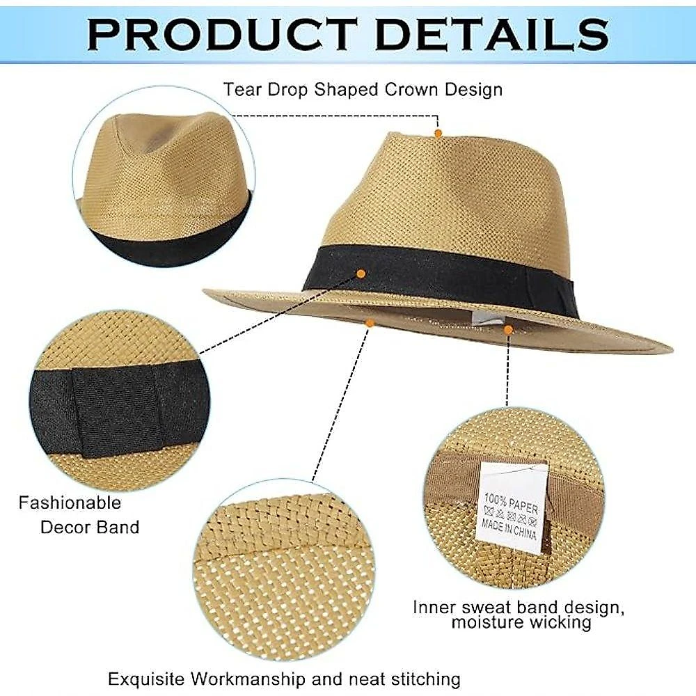 Chapéu Panamá FG Estilo Panama Aba Larga Fedora em Poliéster Tamanho Único 56 a 59 cm Marrom