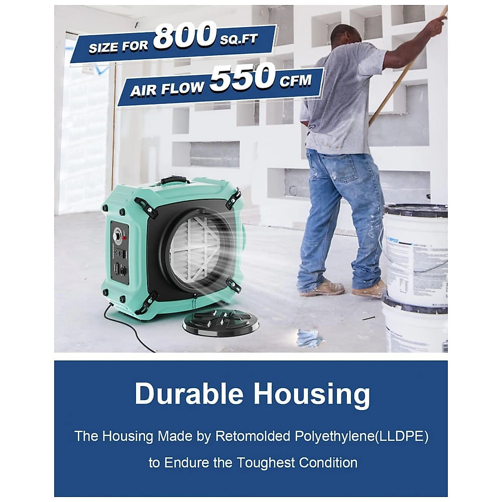 Purificador de Ar Industrial com Filtro HEPA de 3 Estágios e Saída GFCI, ALORAIR PureAiro HEPA Max 770, Verde
