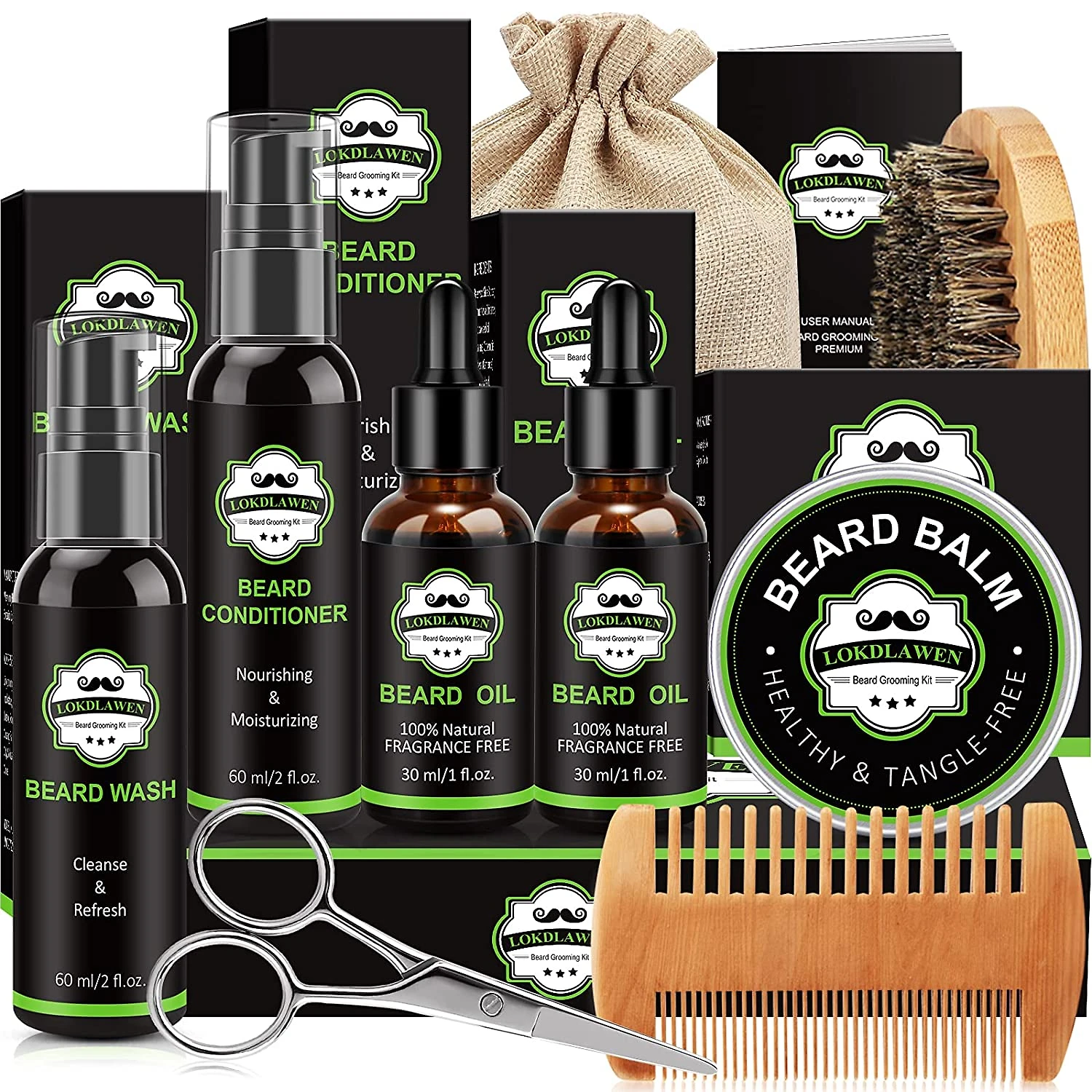 LOKDLAWEN Kit para Barba Profissional Portátil com Cera e