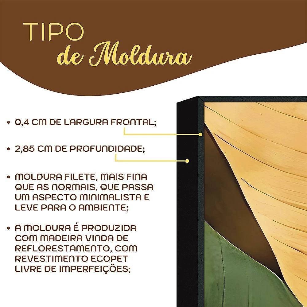 Quadro Decorativo Folhas Formas e Cores Retangular 40x60CM em MDF com Moldura Preta Soleil Home webcontinental-7908118135634