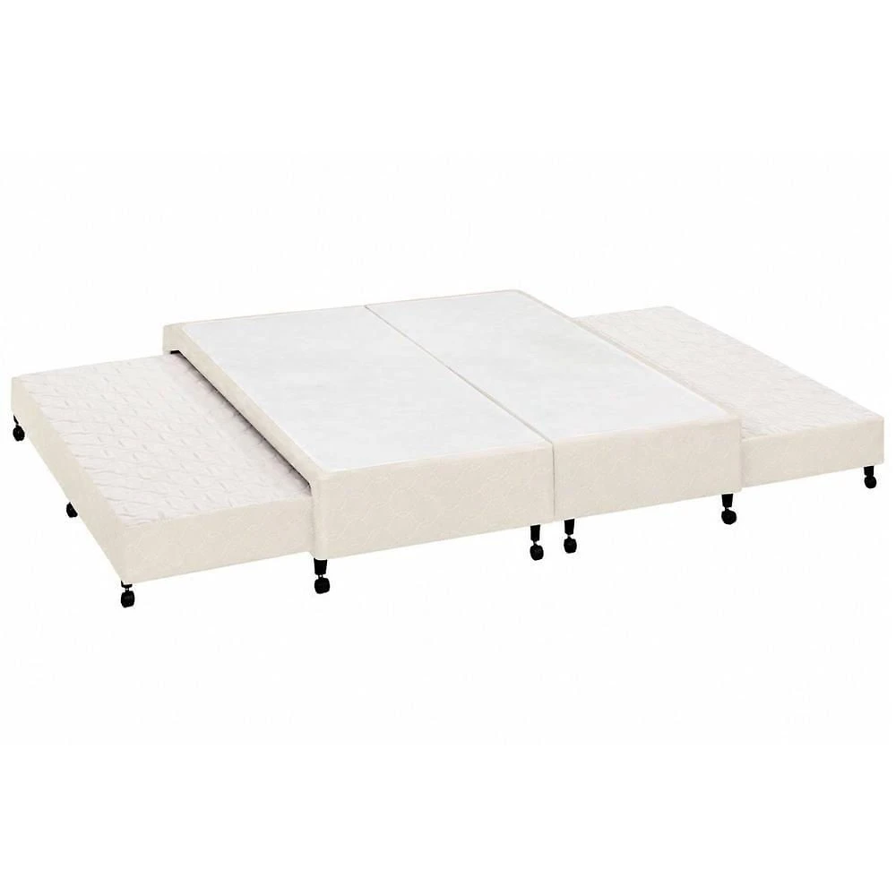 Cama Box Casal Poli Clean Tecido Bege com Auxiliar Colchões Castor