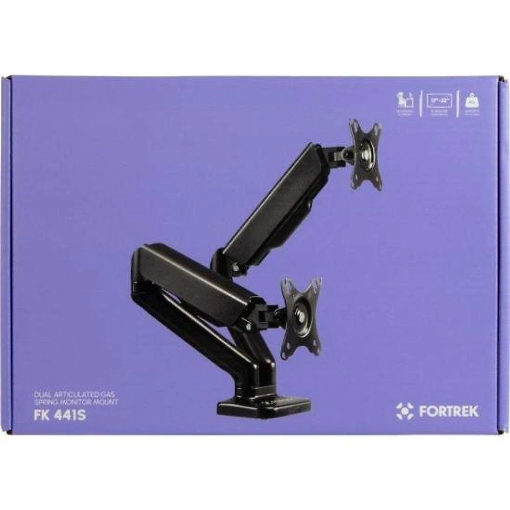 Suporte Articulado para Dois Monitores de Mesa Fk 441s com Pistão a Gás e Ajuste de Altura Preto