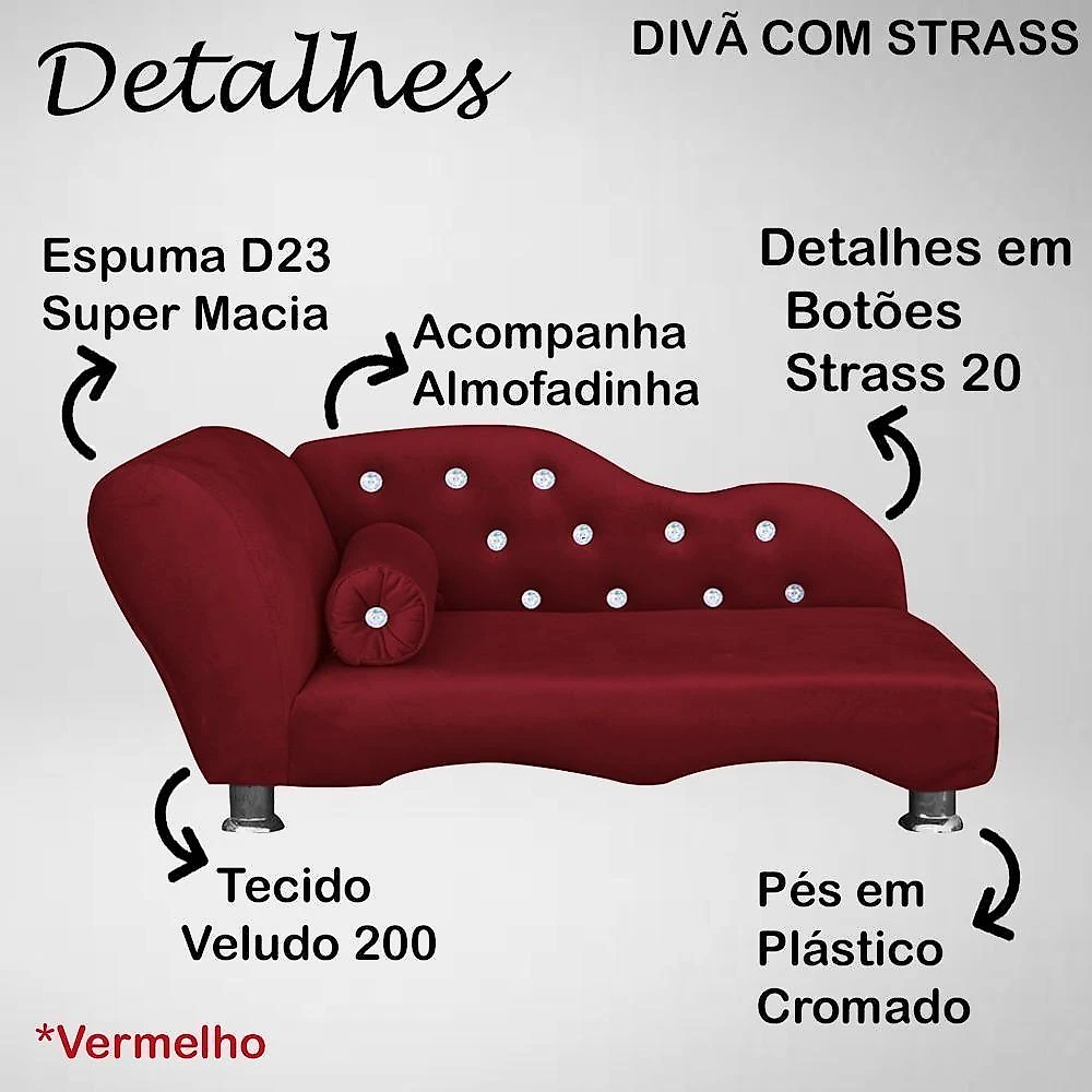 Cama Caminha Diva Pet Veludo Strass Vermelho Dvinn Vermelho