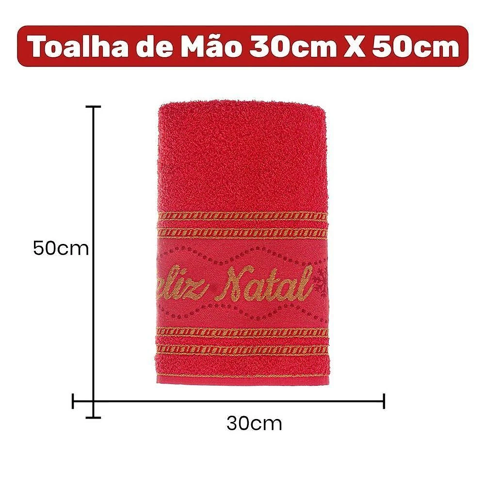 Kit 40 Toalhas de Mãos e Lavabo Natalina 100% Algodão 30X50CM 400G-M2 Vermelho e Pérola