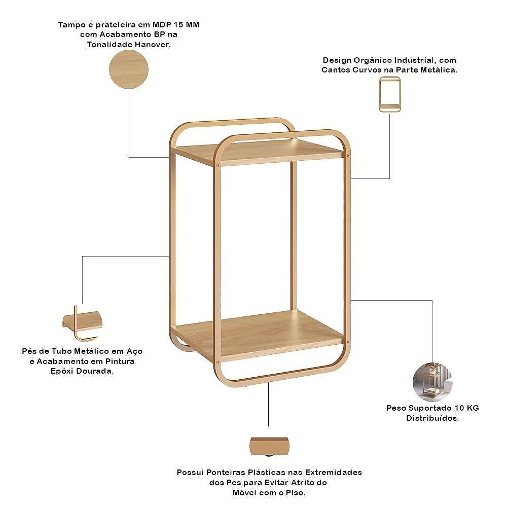 Mesa Lateral Alek A03 Orgânica MDF Metal Pintado 40CM Dourado Lyam Decor