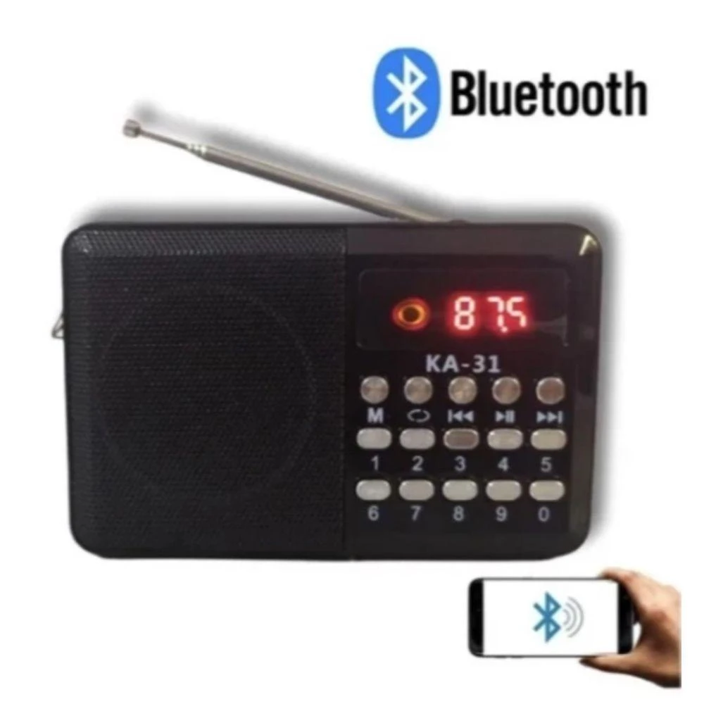 Rádio Retrô Bluetooth OEM KA-31 com FM Potência 3W Conectividade 5.0 Display LED Preto