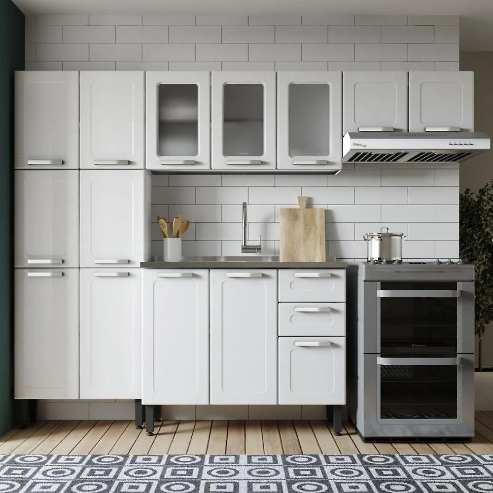 Cozinha Completa Aço Com Pia 14 Ptas 2 Gav Múltipla Branco