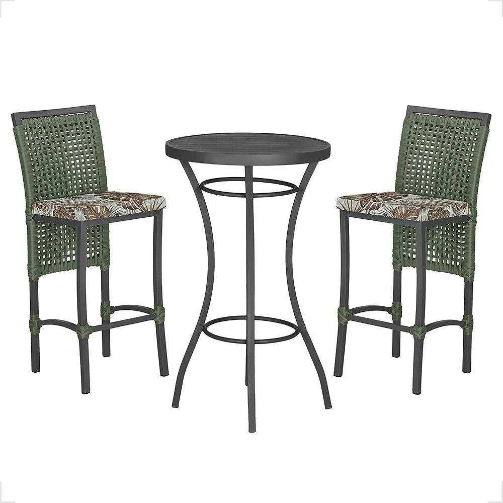 Mesa Bistrô E 2 Banquetas Roma Preta Corda Estofado 6 Trama Verde