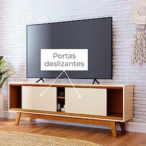 Estante Bancada Madetec Atlas 164cm Para TV até 65" 2 Portas Deslizantes Cinamono/Off White