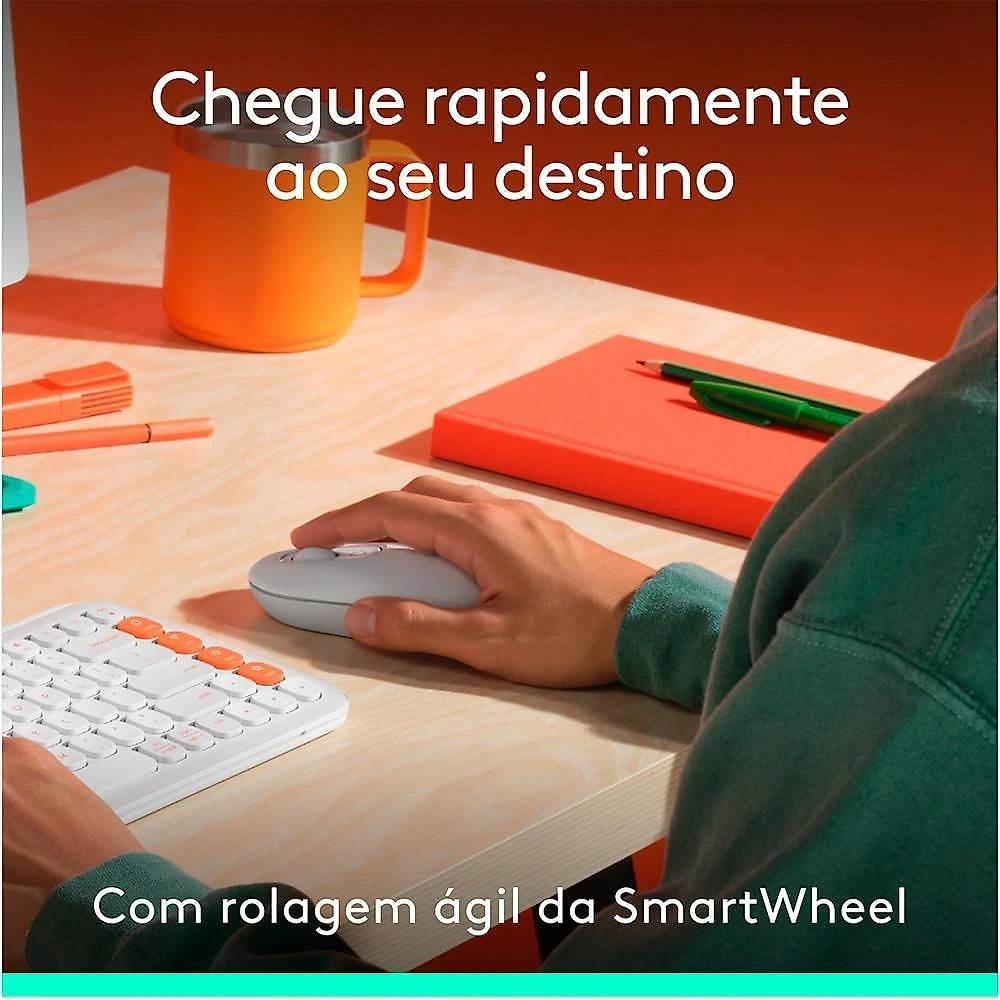 Kit Teclado e Mouse Sem Fio Logitech POP Icon com Teclas e Botões Personalizáveis, Silencioso, Bluetooth, Branco- 920-013057