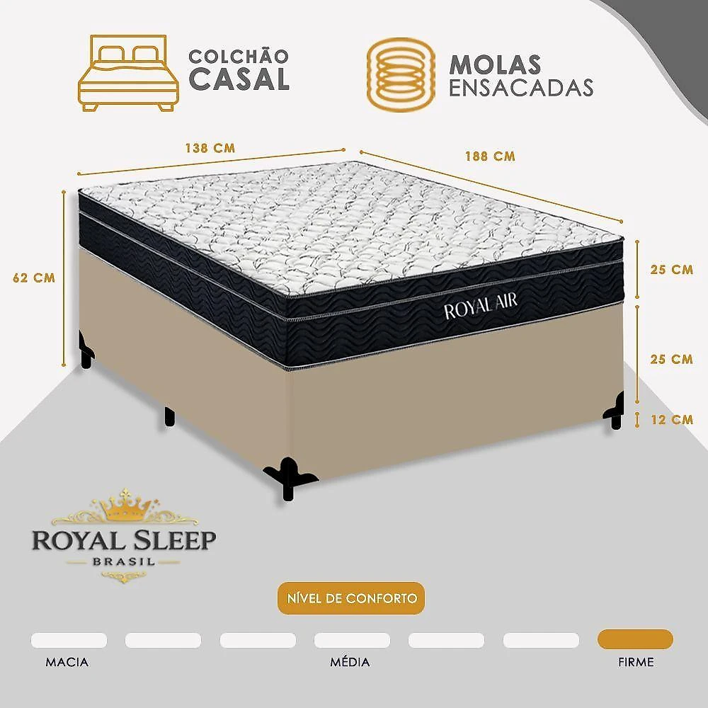 Cama Box com Colchão Casal Royal Air Pillow Top Molas Ensacadas Bege Royal