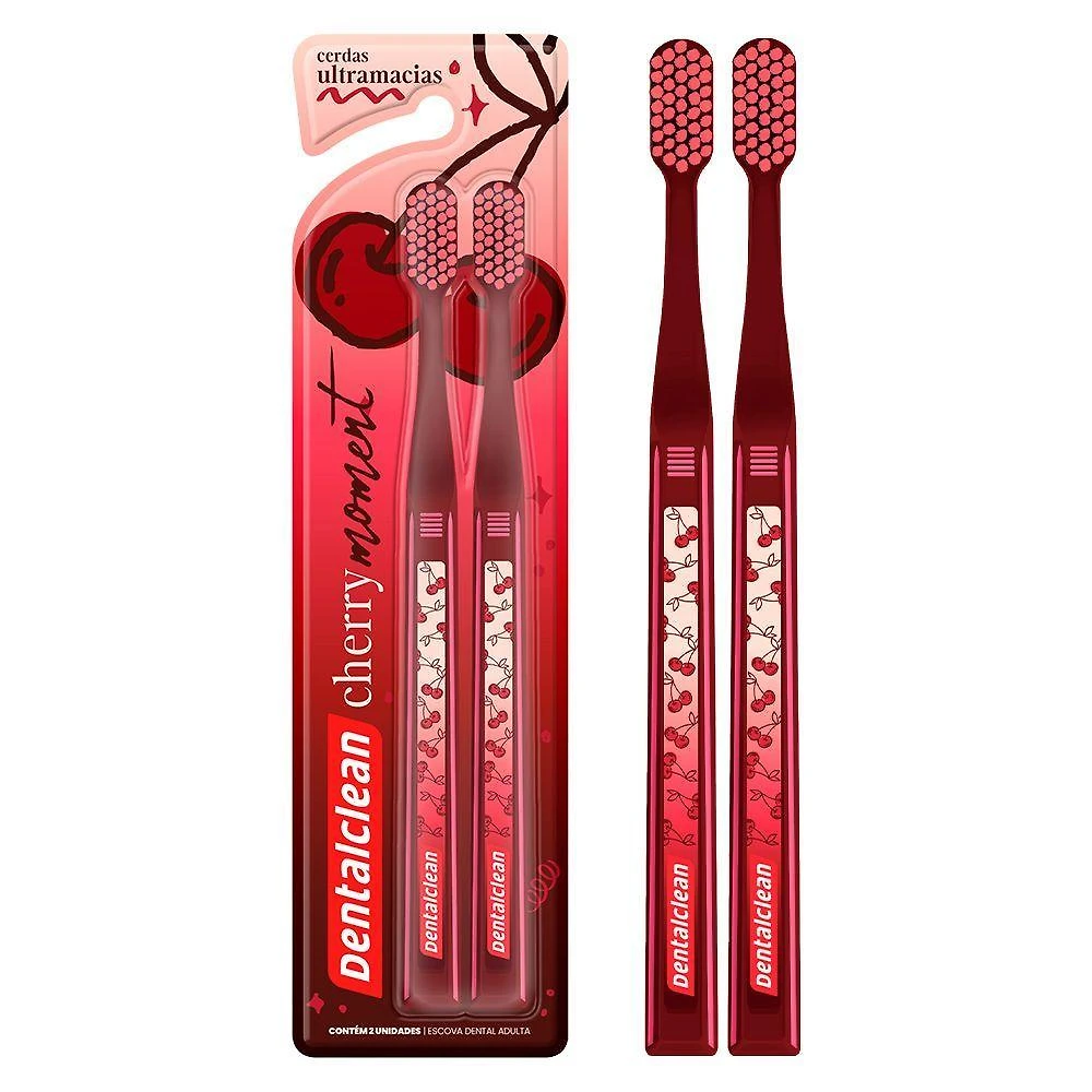 Escova de Dente Dentalclean 4368 Cerdas Dental Cereja Cherry Moment com Cerdas Ultra Macias Pack 2