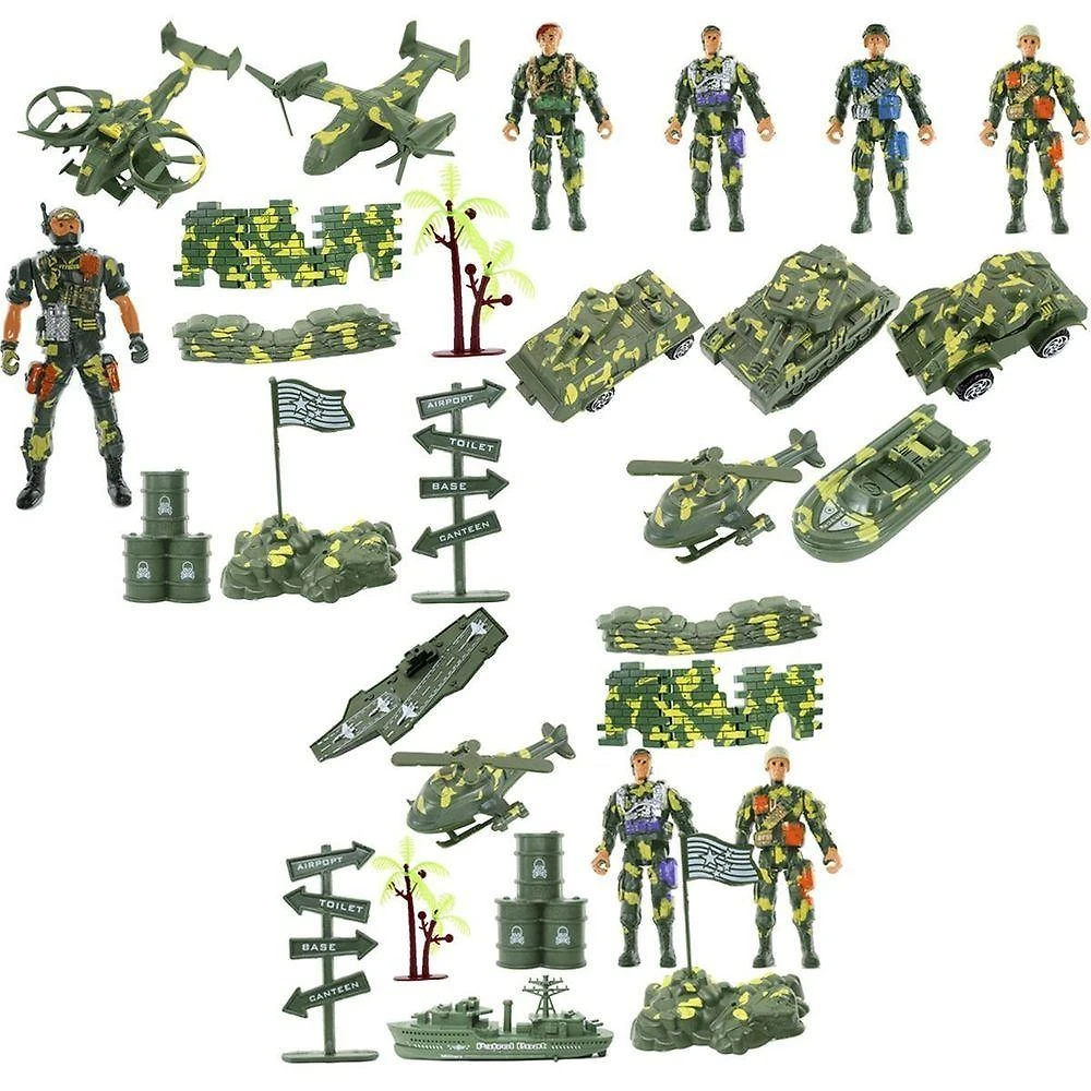 Kit Brinquedos Militares em Miniatura com Veículos Soldados e Acessórios 35 Peças Plástico ABS