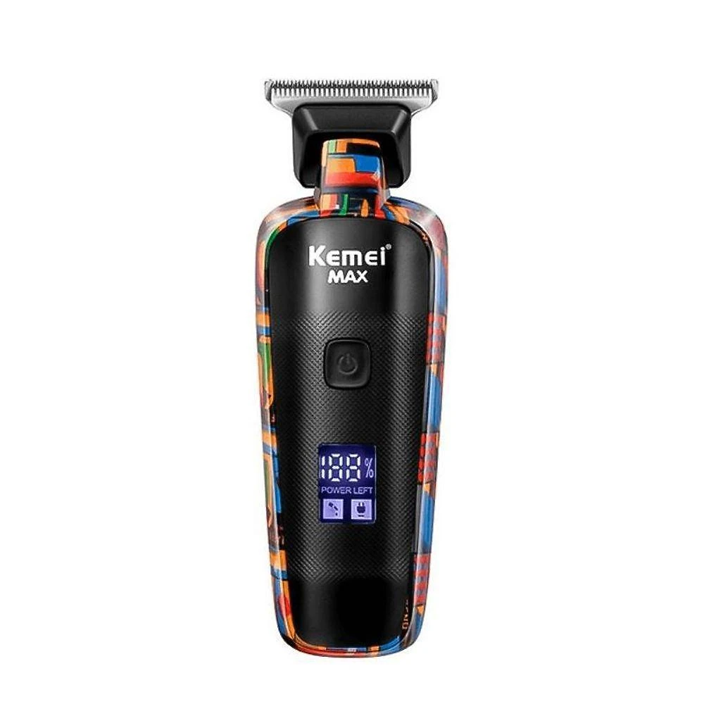 Máquina de Cortar Barba e Cabelo Kemei KM-MAX5090 Lâmina Aço Inoxidável Bateria Recarregável Visor