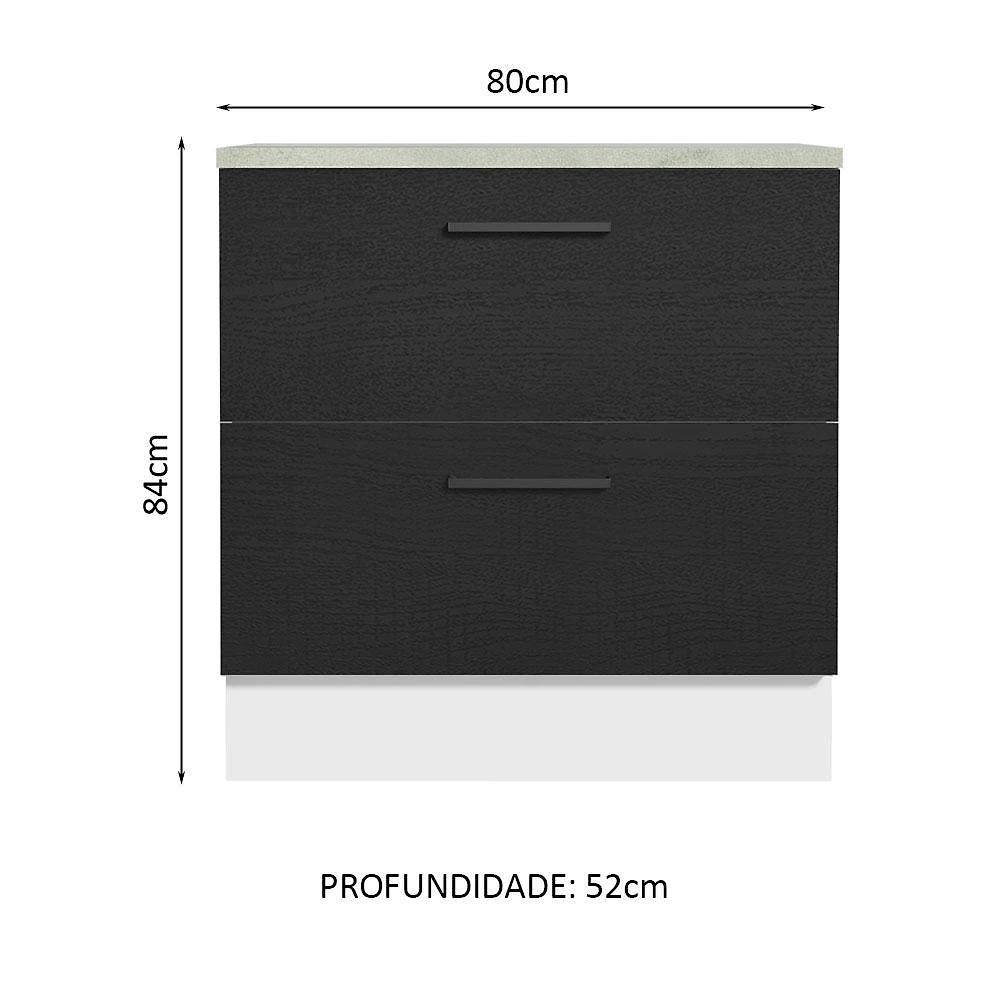Balcão armário de cozinha 80 cm 2 gavetas branco/preto agata madesa