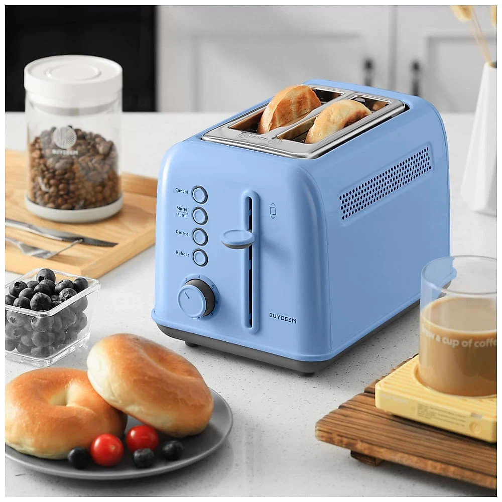 Torradeira BUYDEEM DT620 Azul 2 Fatias com Fendas Largas, Função Bagel e Muffin, Bandeja de Migalhas Removível e 7 Níveis de Tostagem, 110V