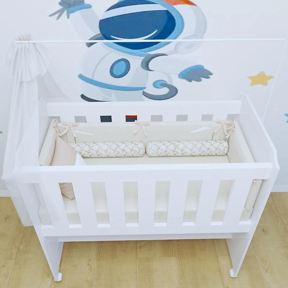 Quarto de Bebê Completo com Cômoda, Mini Berço com Colchão e Guarda Roupas Lila Branco
