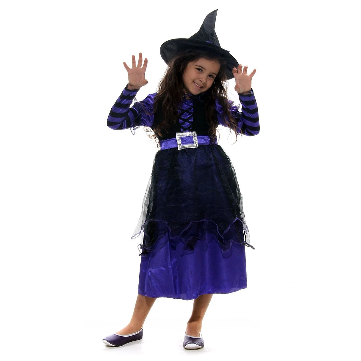 Fantasia Bruxa Roxa Longa Infantil com Chapéu - Halloween