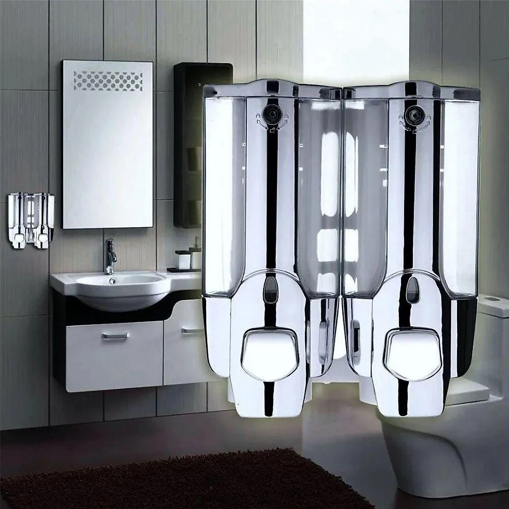 Dispenser Duplo Gel Sabonete Liquido Shampoo12 Unidades Banheiro Parede Restaurante Hotel