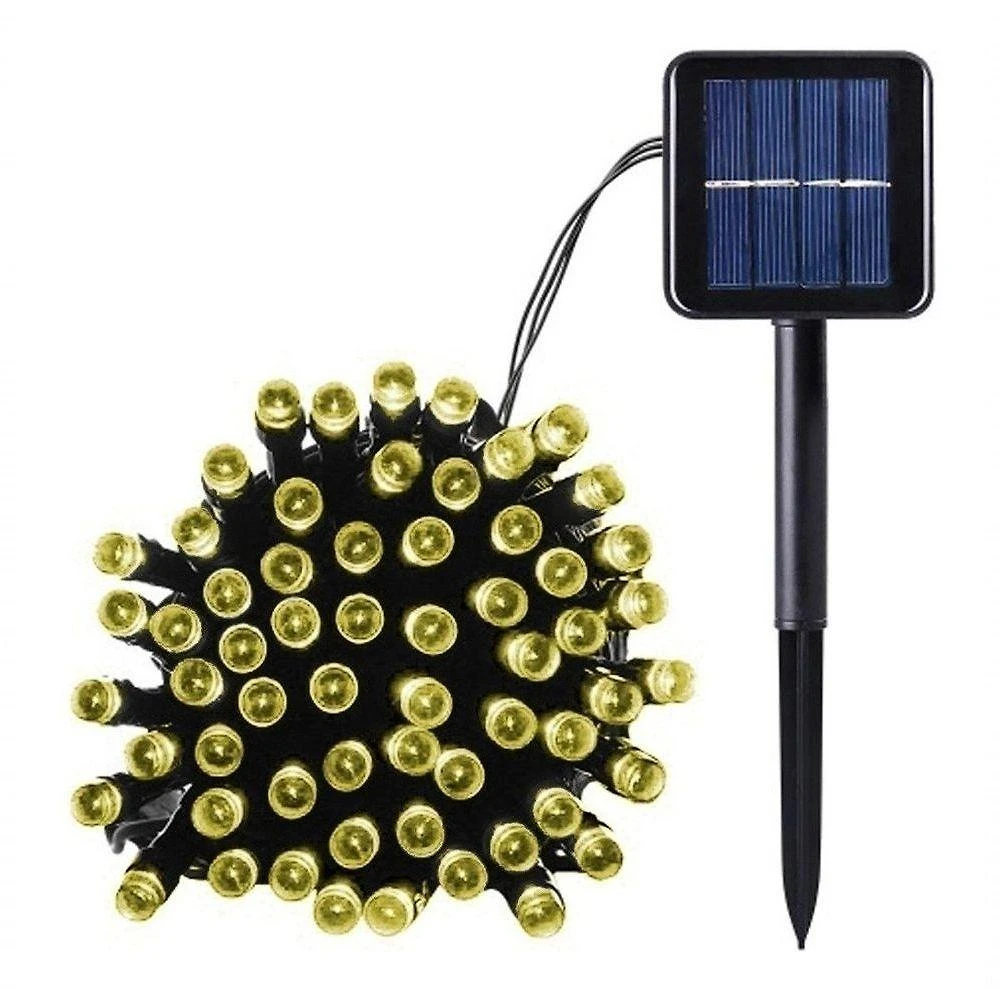Pisca Cordão Solar Natal Led 100 Lâmpadas Luz Amarela 10m