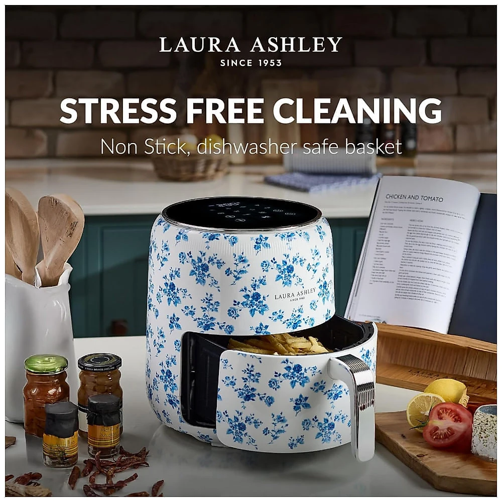 Fritadeira Elétrica Air Fryer Digital 4,5L Laura Ashley Branco com Estampa Floral China Rose 1500W 9 Programas 110V