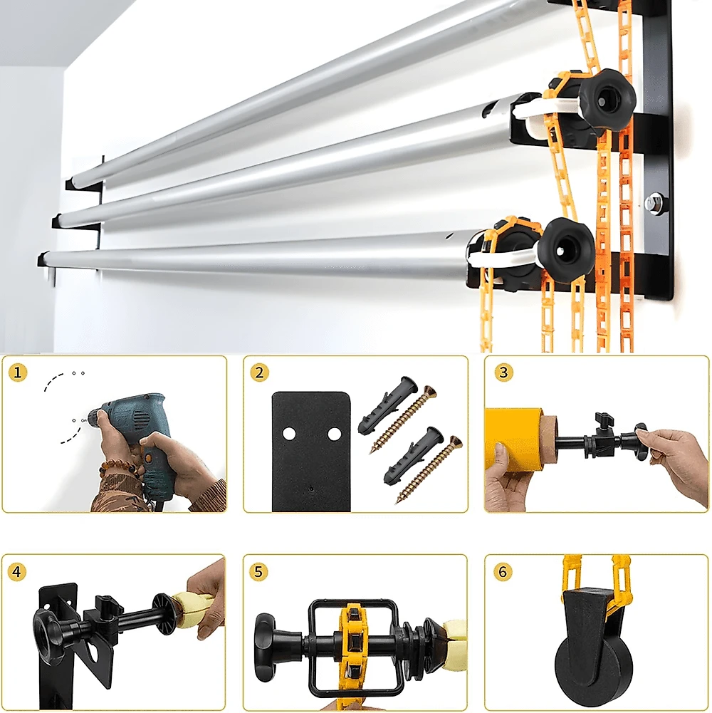 Suporte Parede 3-Axle com 3 Rolos Expan Corrente Laranja para Fundo Infinito