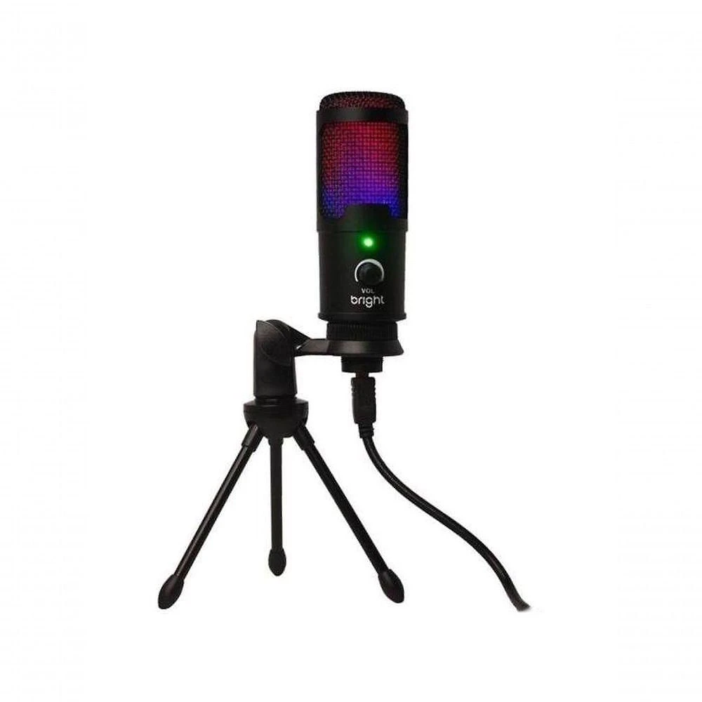 Microfone de Mesa Streamer RGB com Cápsula de Alta Qualidade e Iluminação Reativa Preto Bright