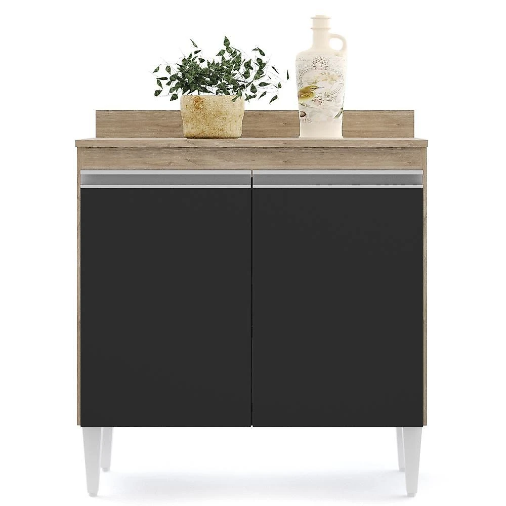 Armário De Cozinha Modulado De Canto 8 Peças Cp25 Balcão Sem Tampo Castanho/preto - Lumil