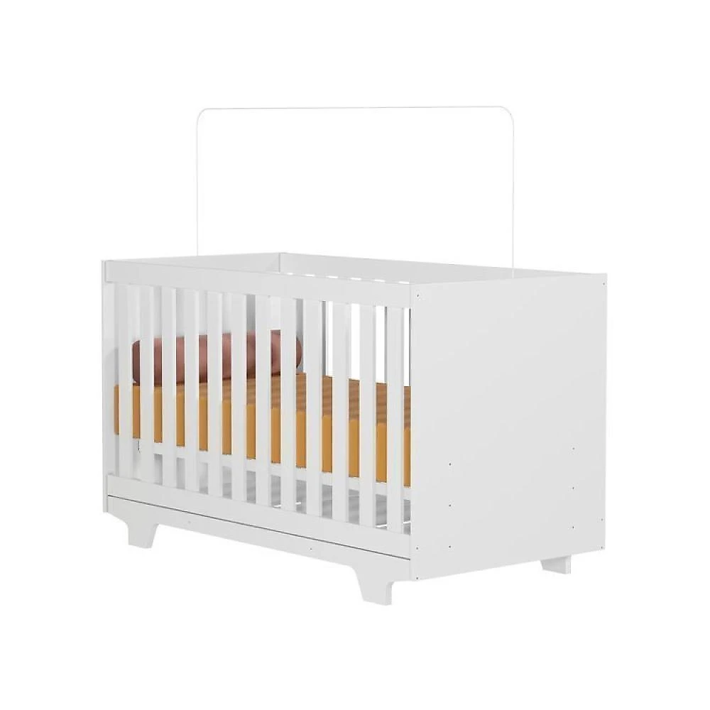 Quarto de Bebê com Berço Mini Cama, Cômoda1 Porta 4 Gavetas e Roupeiro 4 Portas 3 Gavetas Branco