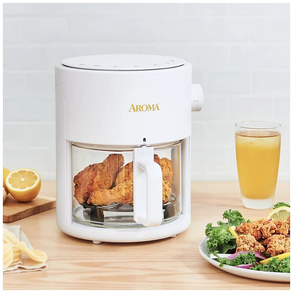 Fritadeira Elétrica Air Fryer com Cesto 3 Litros de Vidro com Tecnolodia 360 Crisp, 110V 900W, Aroma, Branca