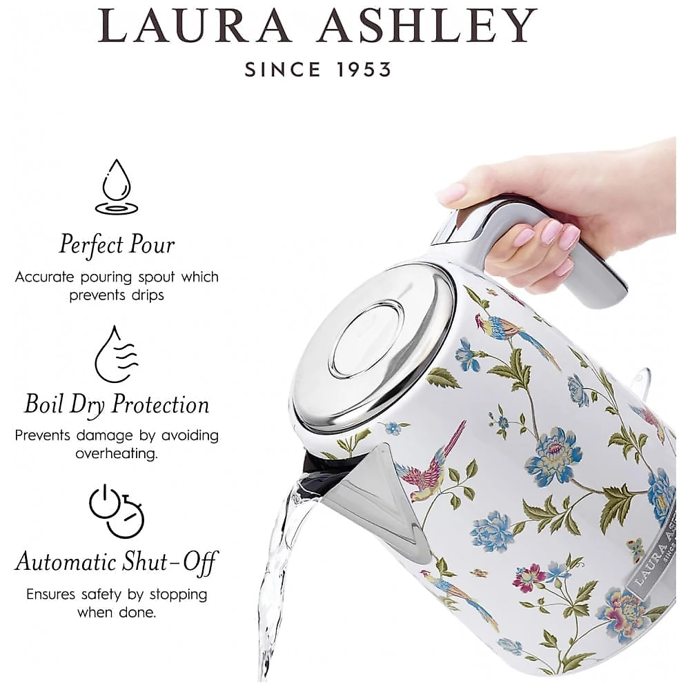 Chaleira Elétrica Laura Ashley Elveden White 1,7L Aço Inoxidável 1500W Fervura Rápida e Proteção Automática