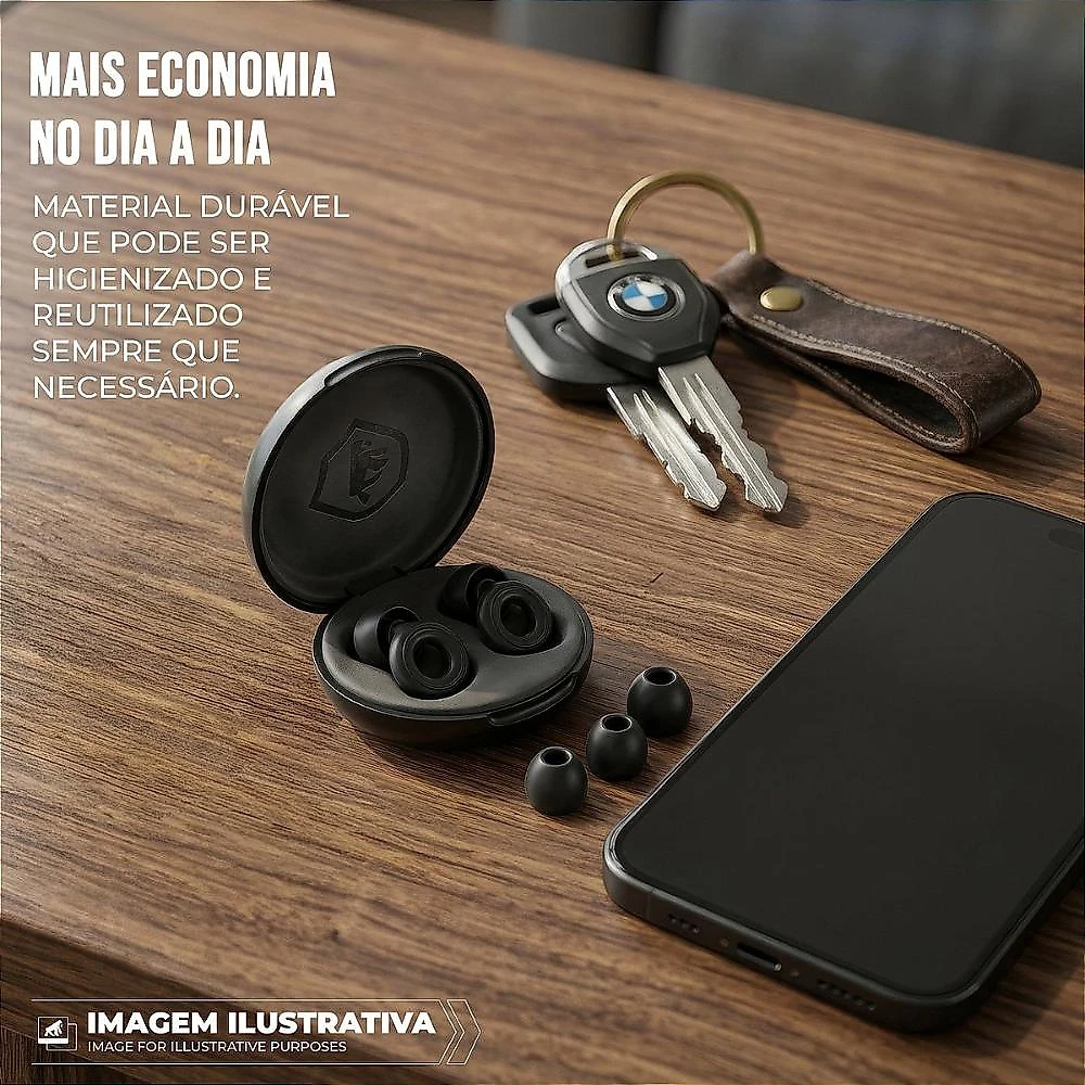 Tampão de Ouvido para Proteção Auricular Reutilizável em Silicone com 3 Tamanhos de Ponteiras -Preto - Earplugs Shieeld Spirit - Gshield