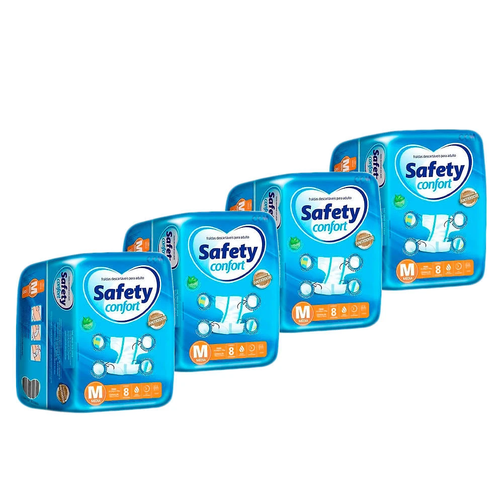 Kit 4 Fralda Geriátrica Safety Confort Tamanho M 8 Unidades cada