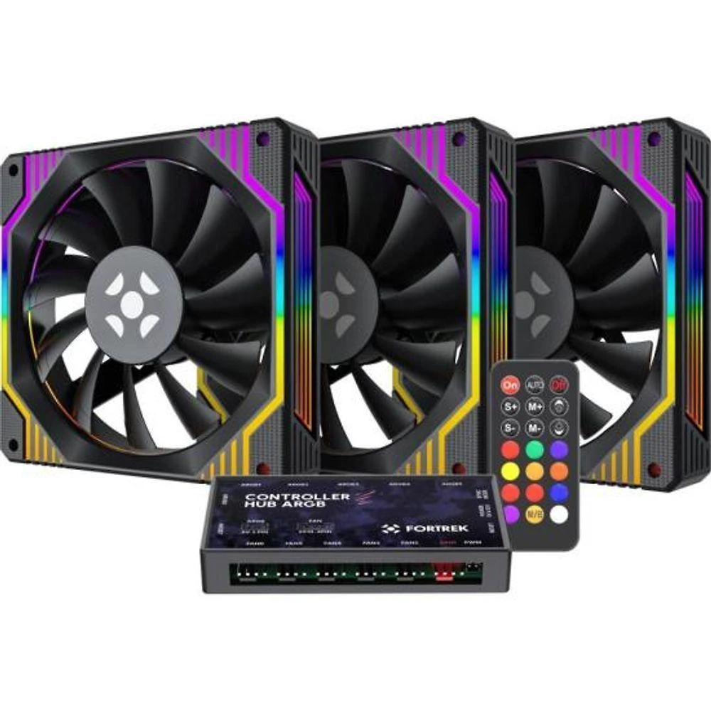 Kit Cooler Fan ARGB para PC Frosty F002 com Rolamento Hidráulico e Funcionamento Silencioso Preto