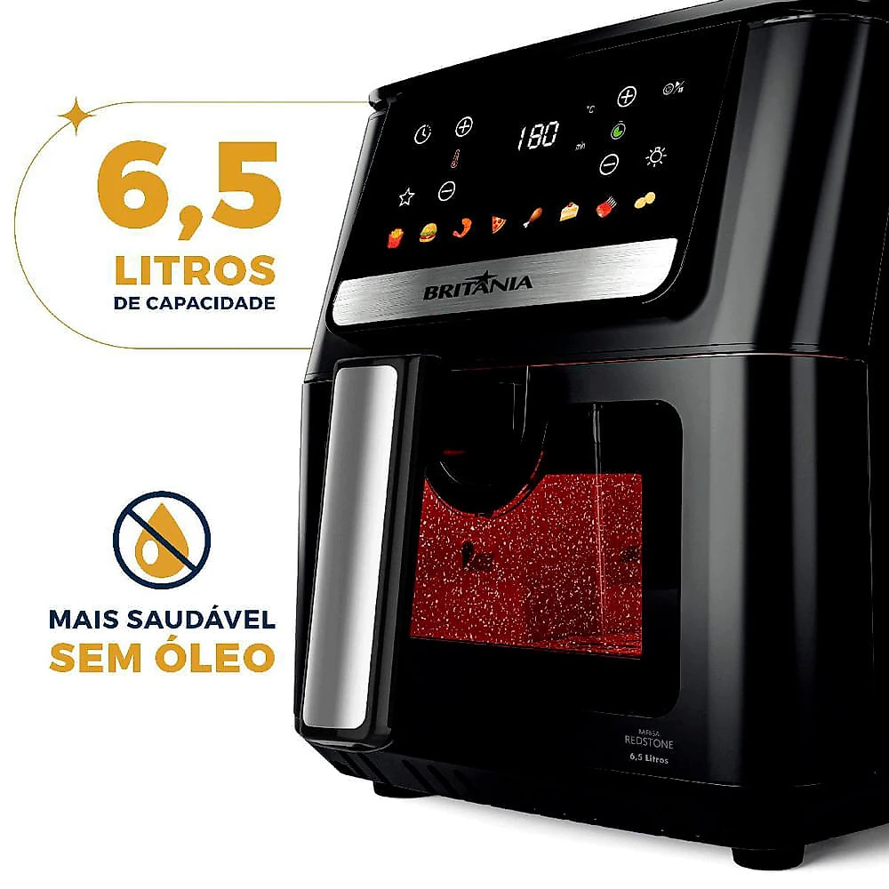 Fritadeira Air Fryer 6,5L Redstone Visor Glass Britânia BAF65A 127V 127V