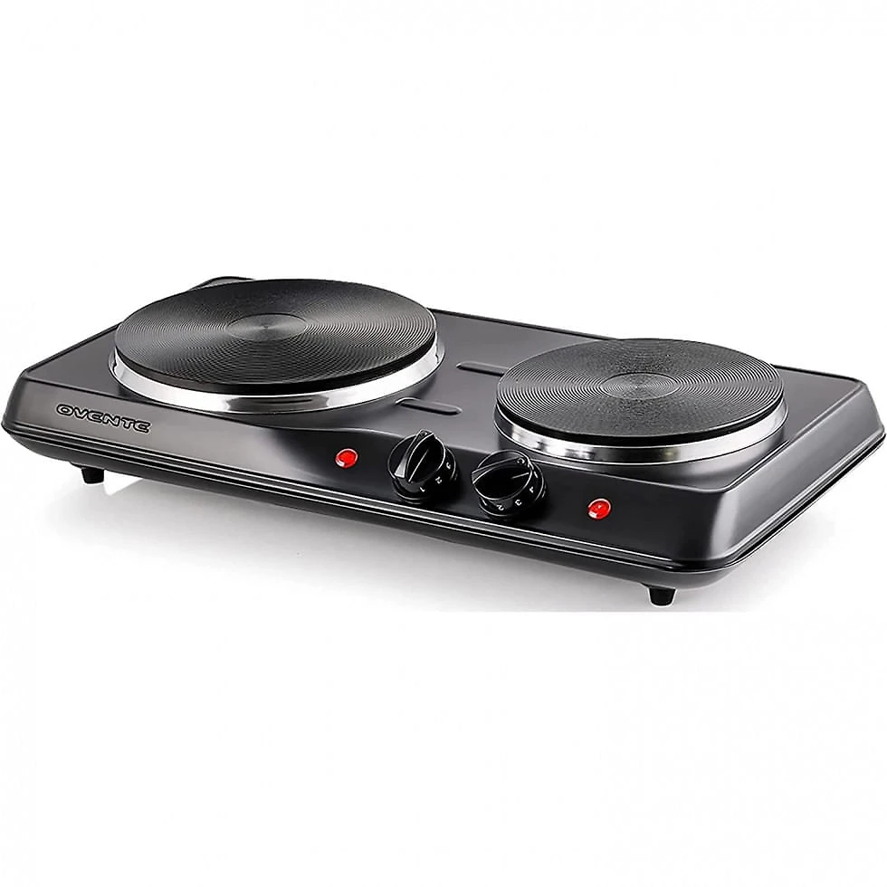 Cooktop Elétrico Duplo com 2 Queimadores e Controle de Temperatura, 110V 1700W, Ovente, Preto
