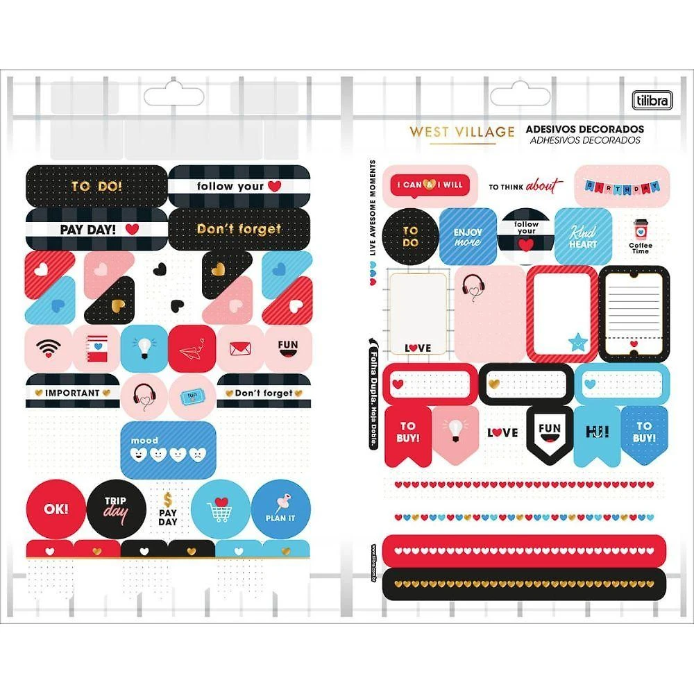 Cartela de Adesivos Decorados Tilibra West Village Metalizado Formato 145MM X 232MM 1 Folha