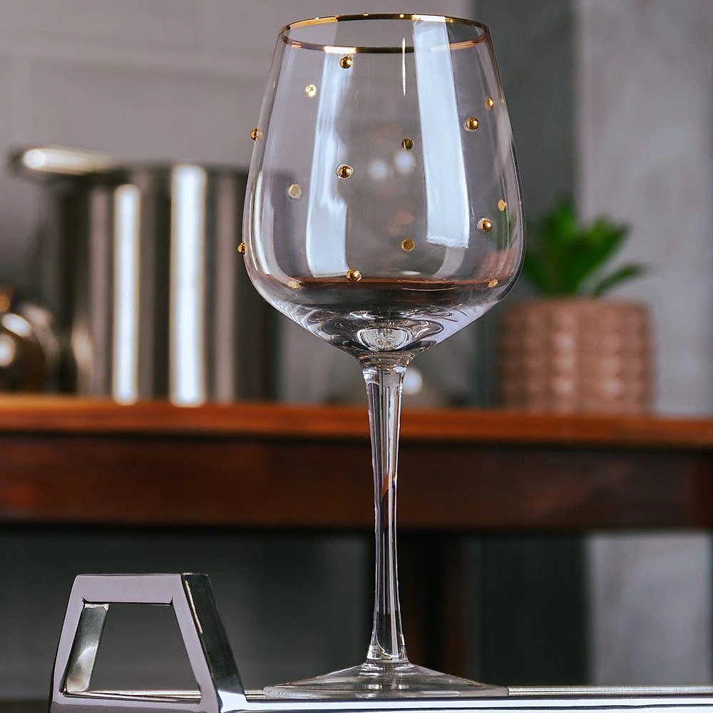 Jogo 2 Taça De Vinho Tinto 350ml Vidro Com Borda Dourada Linha Balls Wolff