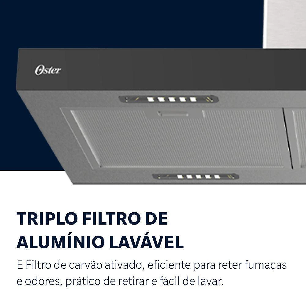 Coifa de ilha oster ocfa590 90cm inox com painel touch led e 3 velocidades 110v