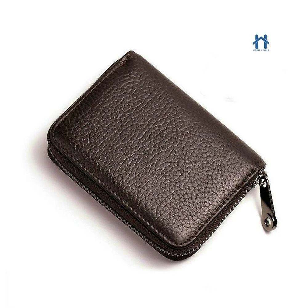 Bolsa Feminina Porta Cartões com Zíper OEM Bs103 Couro Marrom Compacta Adulto