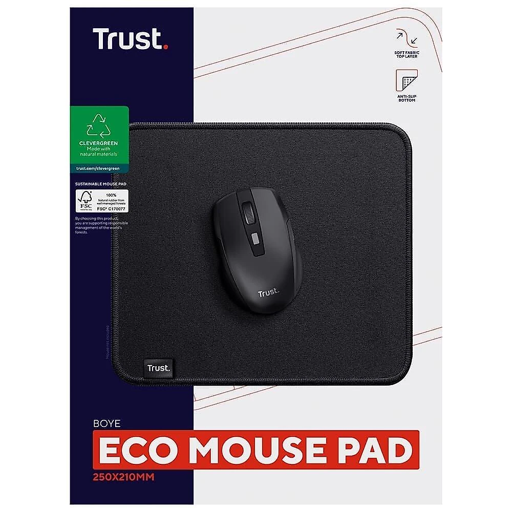 Mousepad Trust Boye Médio (250x210mm), Bordas Costuradas, Antiderrapante, Preto - 24743