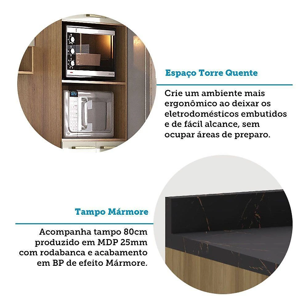 Cozinha Modulada Compacta 5 Peças Sem Tampo E Sem Pia Isis L Avelã-mocca Laca