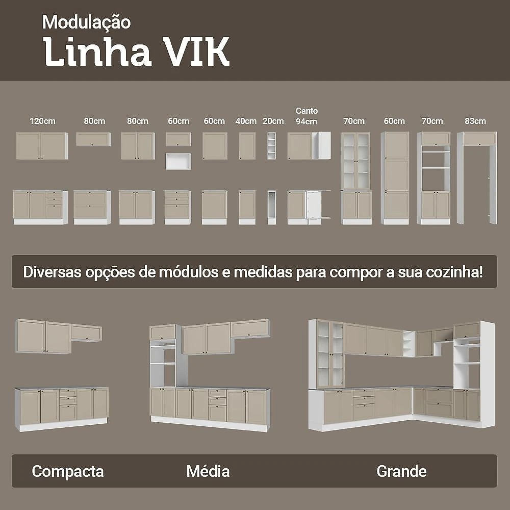 Balcão gabinete de pia 120 cm (com tampo) branco/crema vik madesa