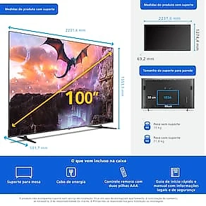 Smart TV 100” 4K Philips 100MLED801 QD MiniLED Google TV 120Hz Dolby Vision Atmos