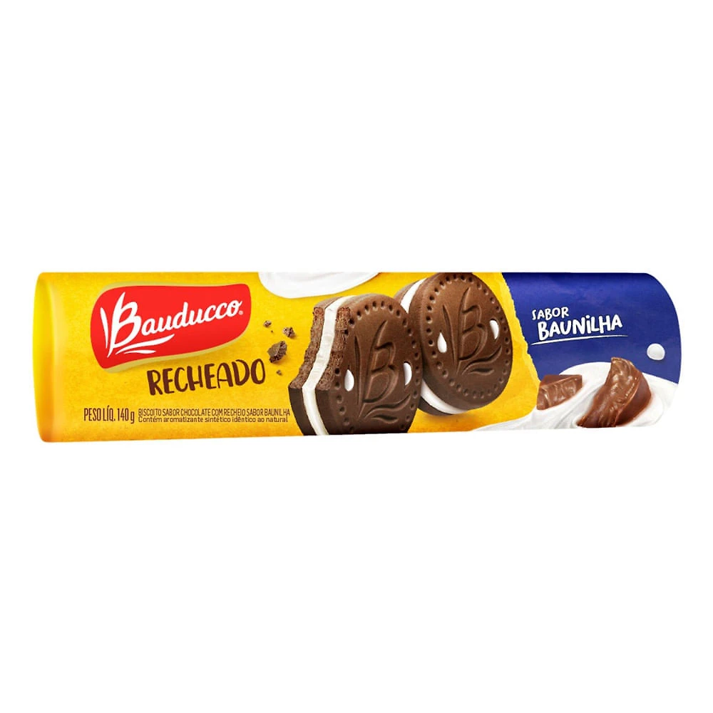 Biscoito Bauducco Chocolate com Recheio sabor Baunilha 140g